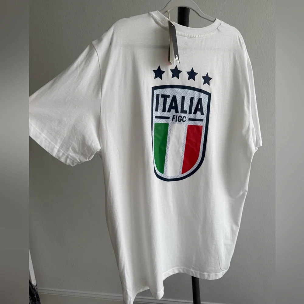 adidas Italy FIGC Trefoil T-Shirt Men's XL White Loose Fit Soccer NWT